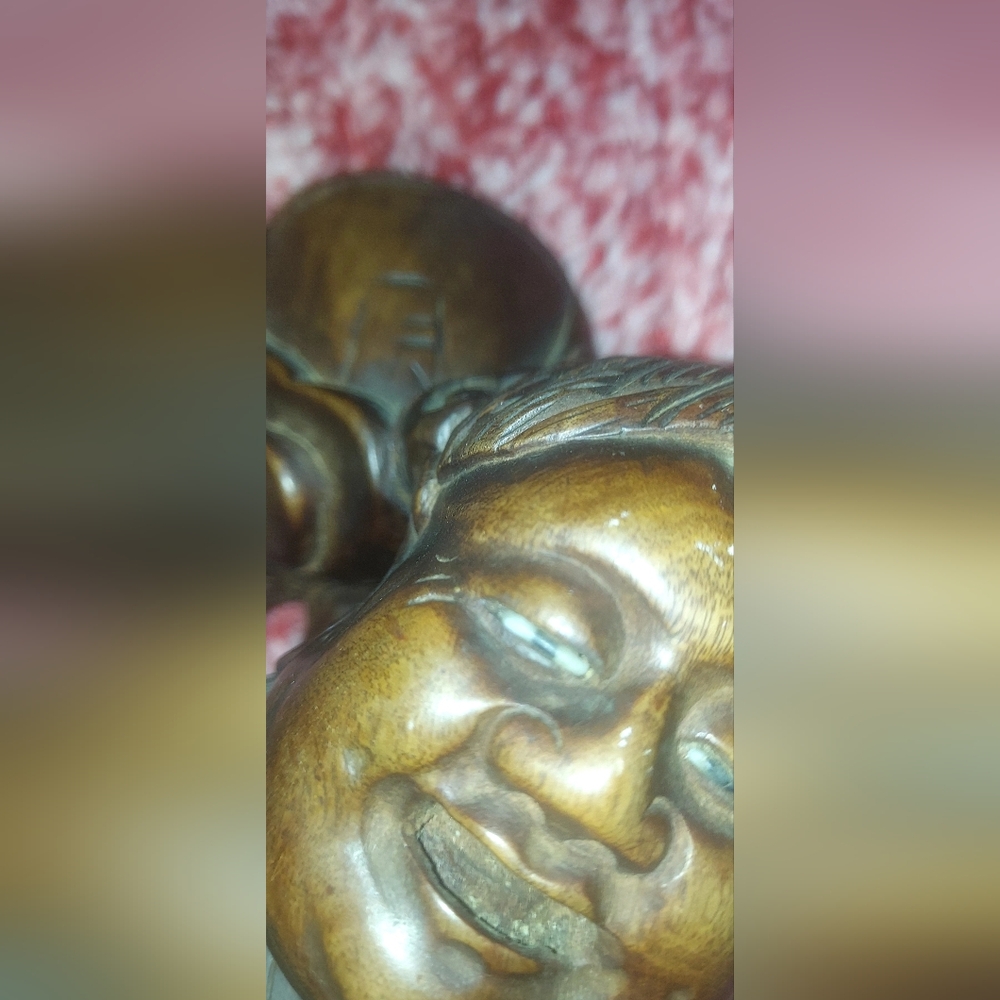 Exquisite Antique Wooden BUDDAH 2 FACED Figurine